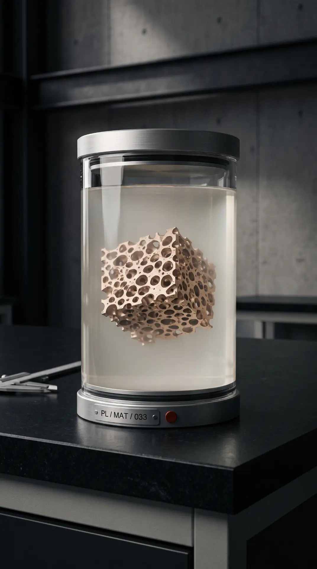 Vertical still of a porous material, light passing through its openings