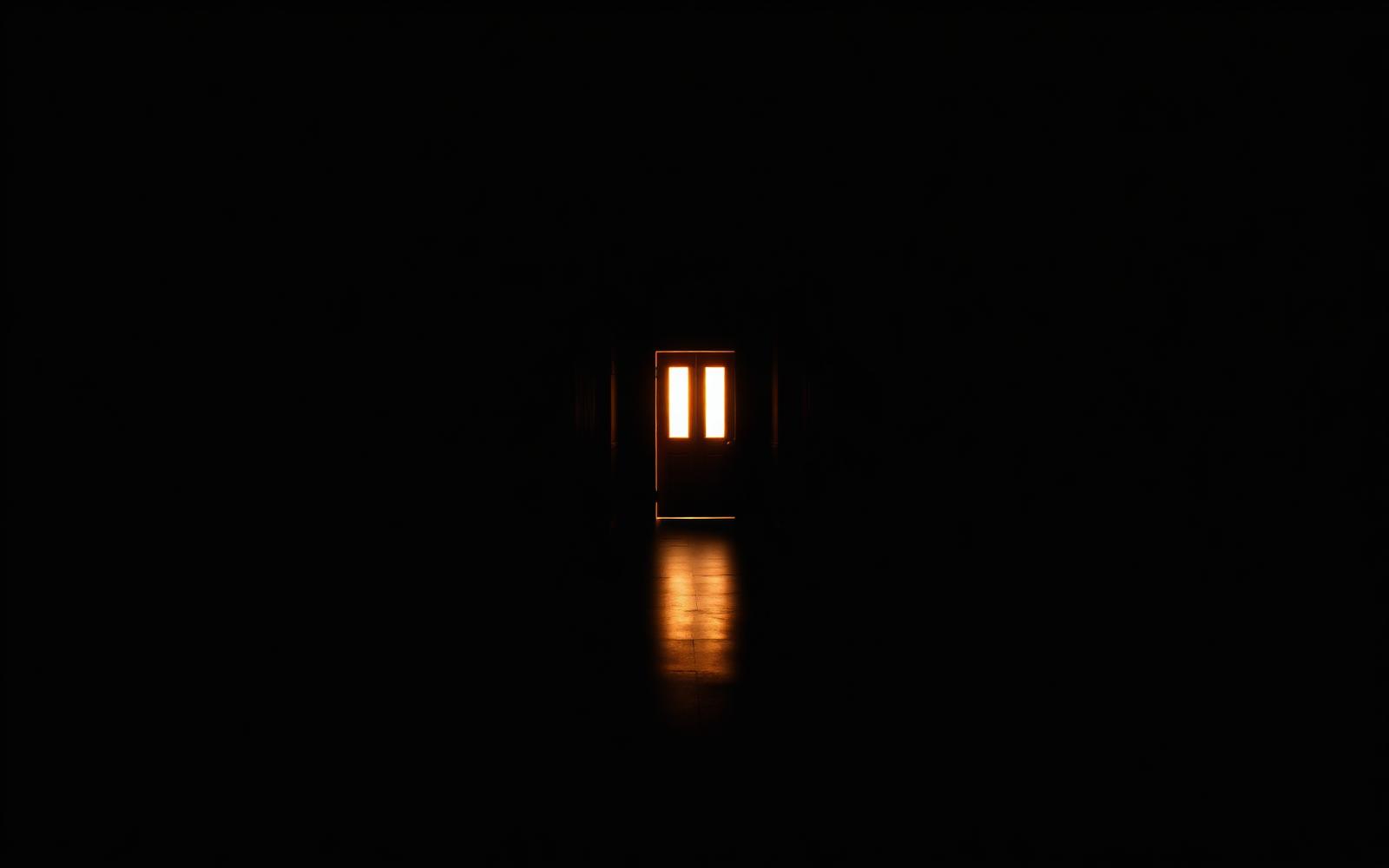 Long corridor narrowing toward a bright opening